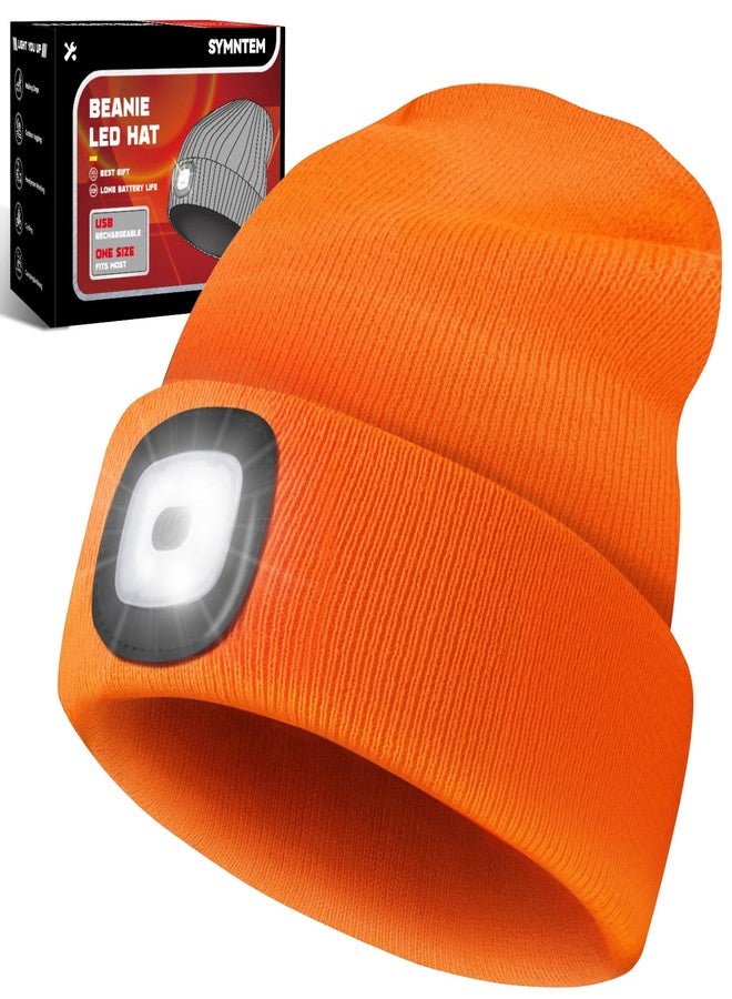 SYMNTEM Unisex Beanie Hat with Light, Rechargeable Headlight Cap, Stocking Stuffers for Men, Cool Gadget Gifts for Him, Birthday Gifts for Women, Gifts for Him, Orange - Image 1